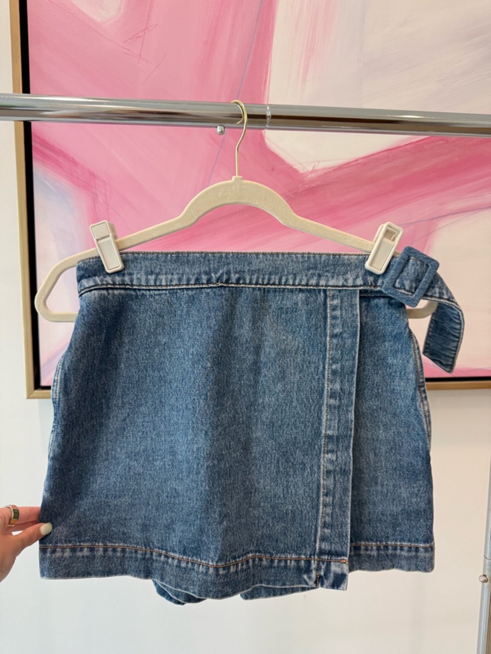 Veronica Beard Blue Denim Wrap Mini Shorts, size 2